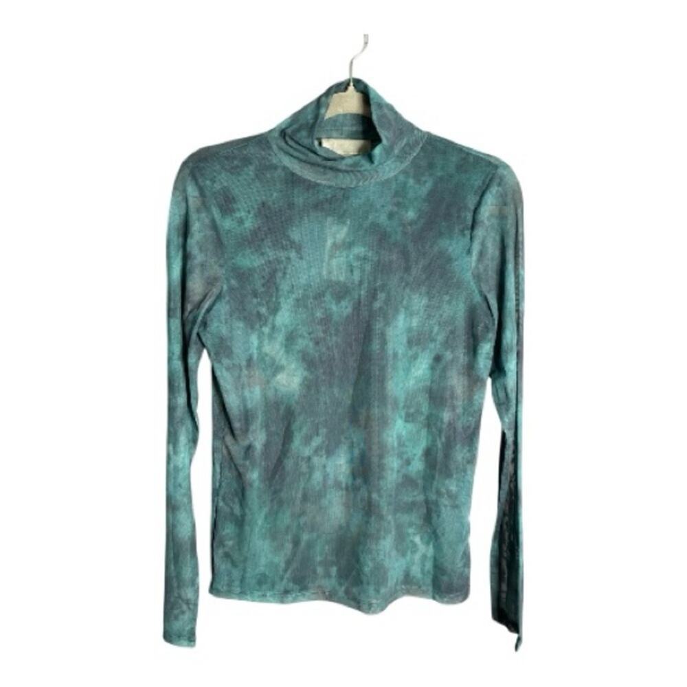 Anthropologie Green Tie Dye Sheer High Neck Top Small